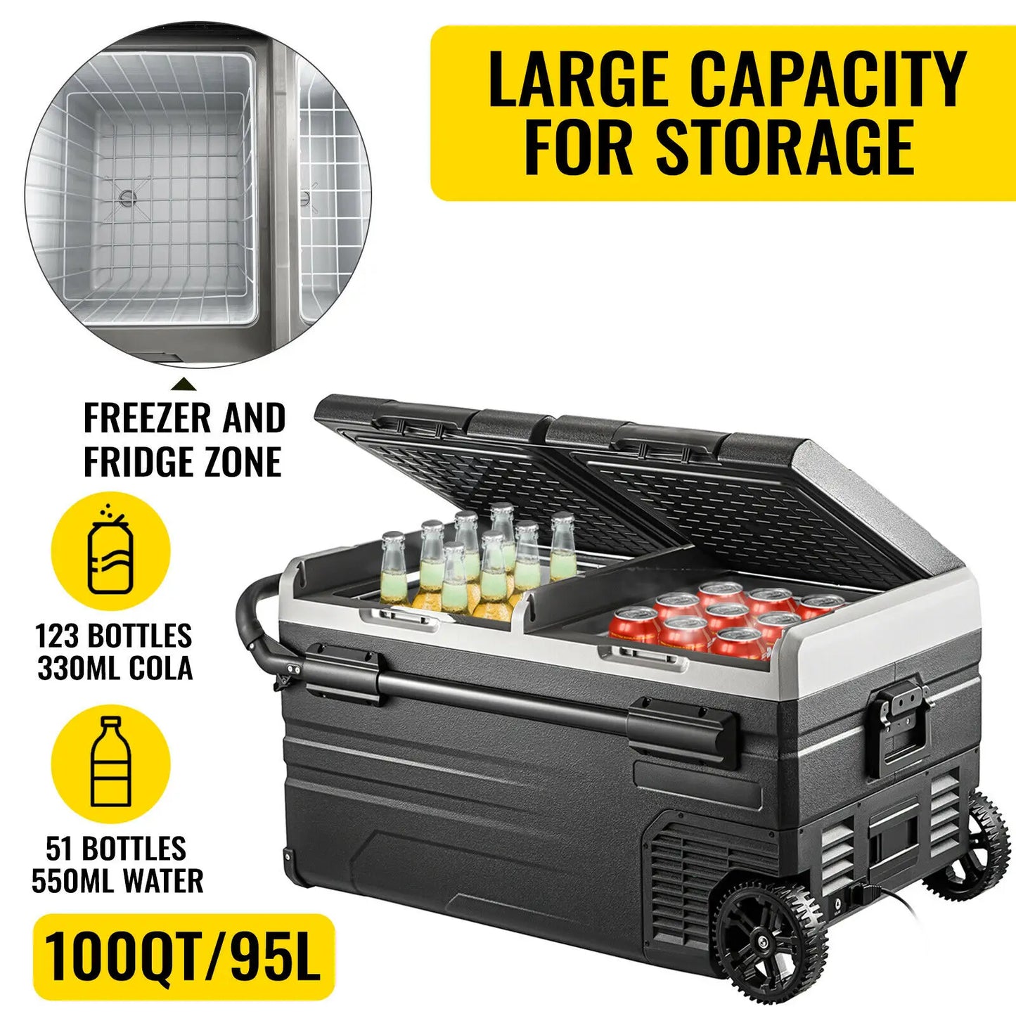 VEVOR 75L 95L Small Car Fridge 12V/24V Portable Mini Dual Storage Zone Refrigerator Compressor Truck Freezer Cooler for Home Use