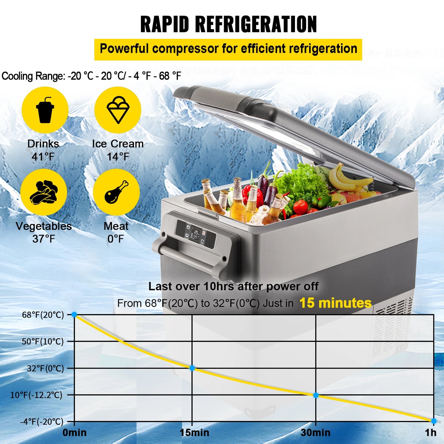 55L Car Refrigerator Mini Fridge Freezer Portable