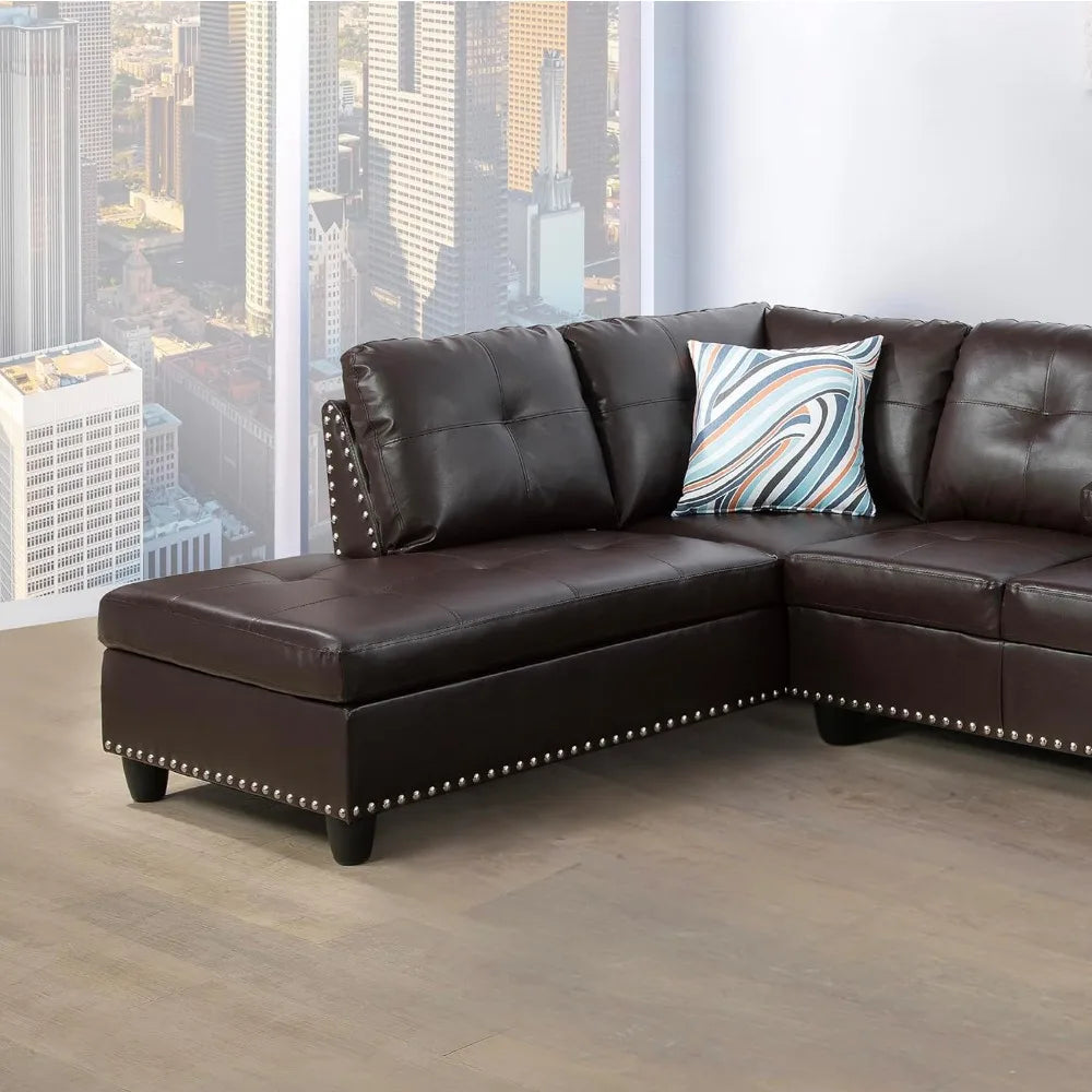 Sarita 2 Piece Faux Leather Left Facing Sectional Sofa, Brown