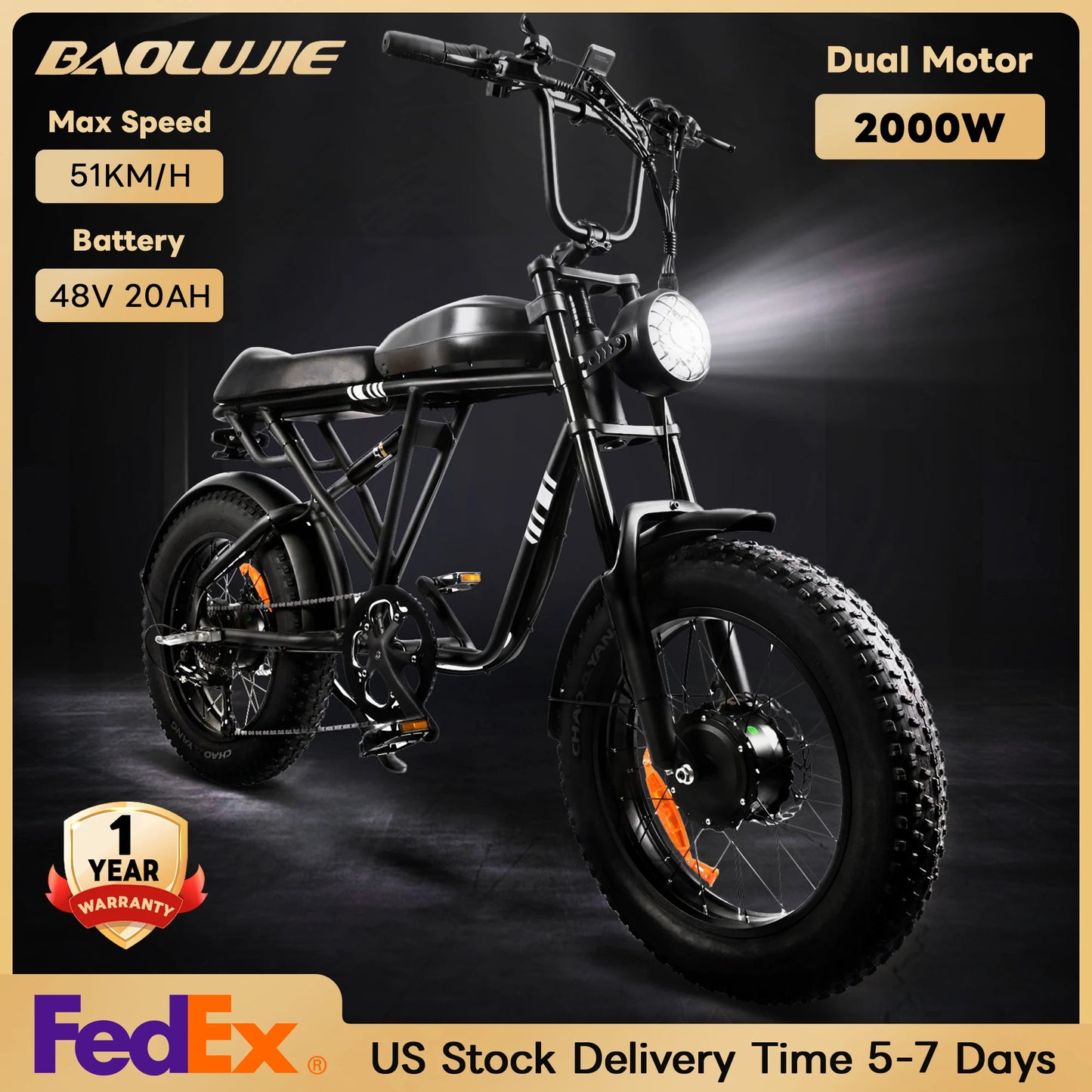 2000W Dual Motor Electric Bike 20 Inch Fat Tire  48V 20AHE Bike