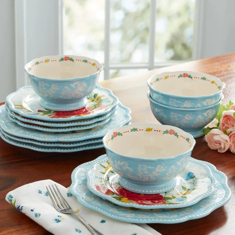 12-Piece Dinnerware Set, Woman Sweet Rose