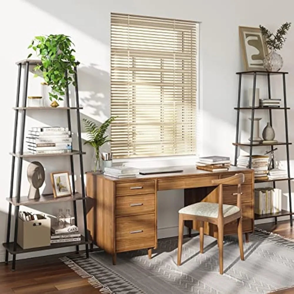 Gray Ladder Bookshelf With Metal Frame