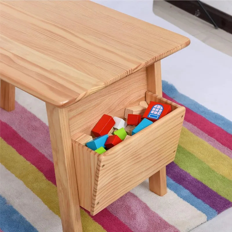 Kids Solid Wood Table and 2 Chair Set with Storage Desk