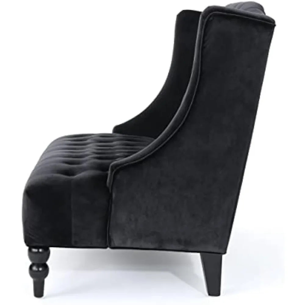 Tufted Velvet Wingback Loveseat, Black