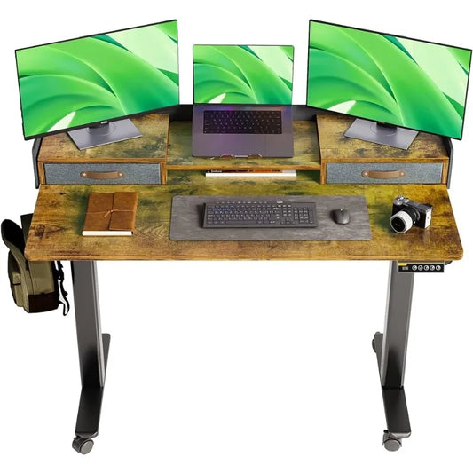 Stand Up Electric Adjustable Desk with Storage Shelf and Splice Board