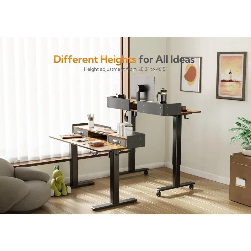 Stand Up Electric Adjustable Desk with Storage Shelf and Splice Board