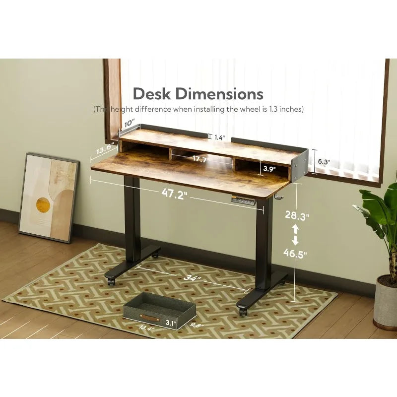 Stand Up Electric Adjustable Desk with Storage Shelf and Splice Board