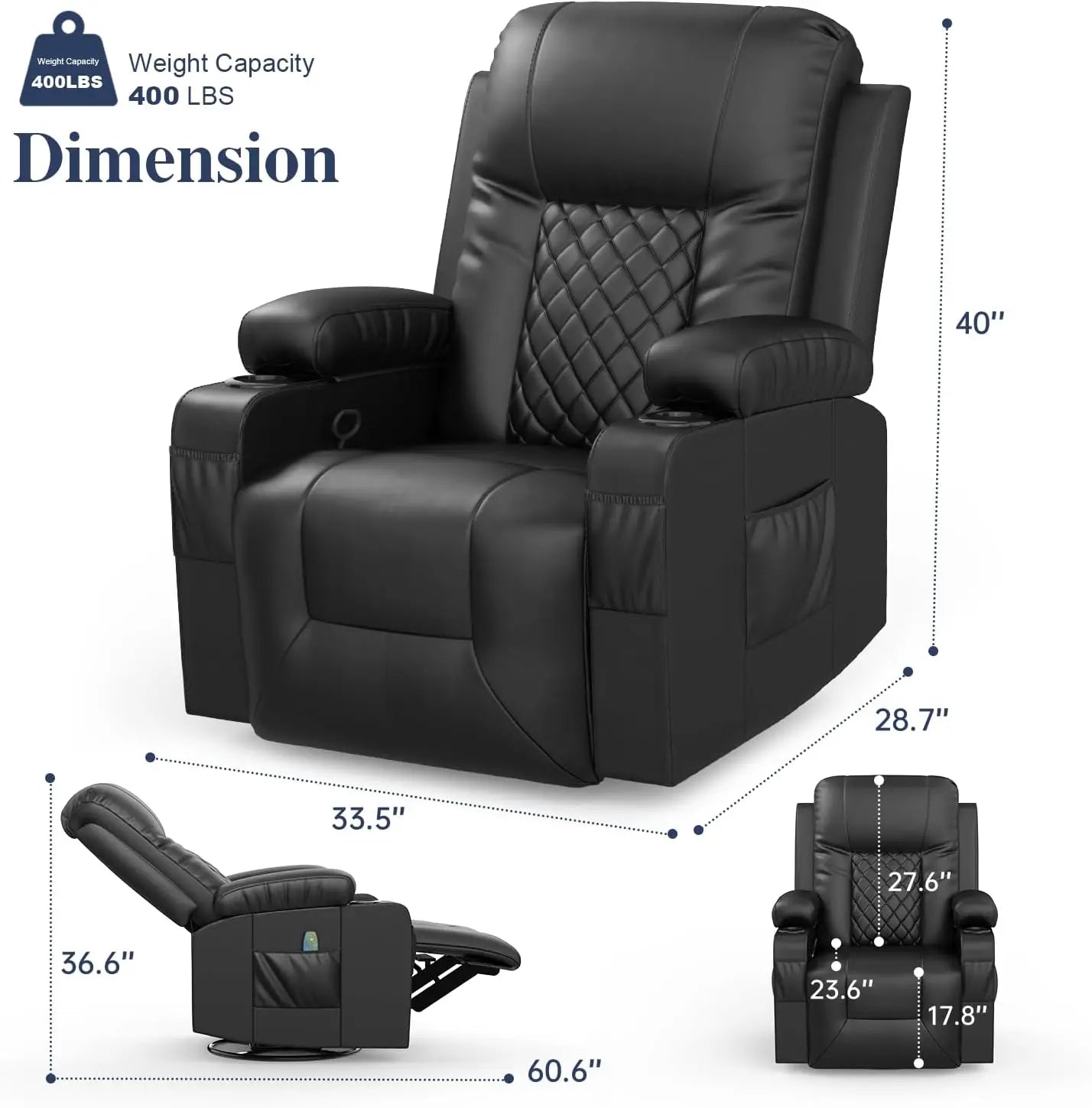 Recliner Chairs for Adults, Massage Rocker with Heated Modern Ergonomic Lounge 360 Degree Swivel Single Sofa Seat Livin