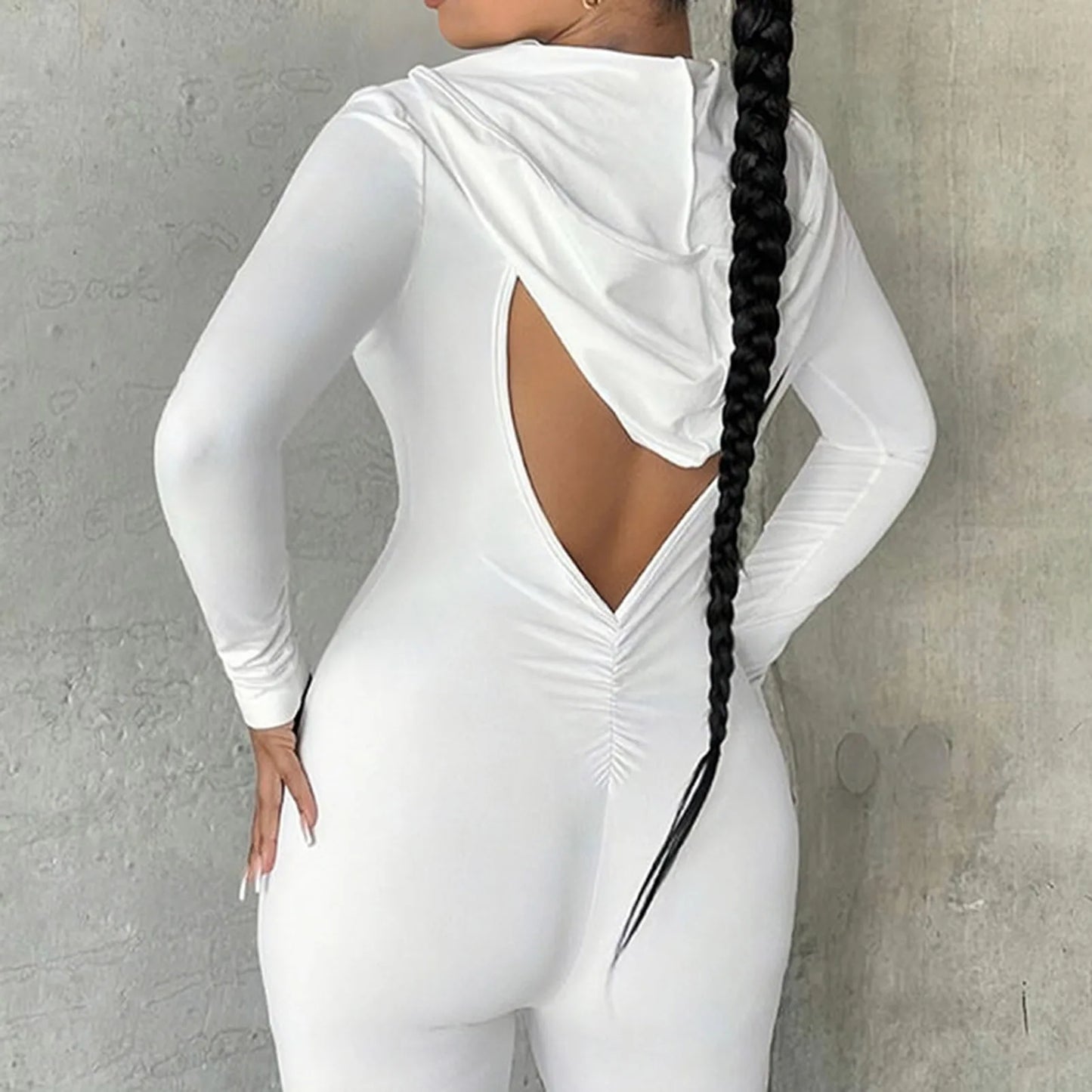 Women Lace Up Hooded Jumpsuit Slim Fit One Piece