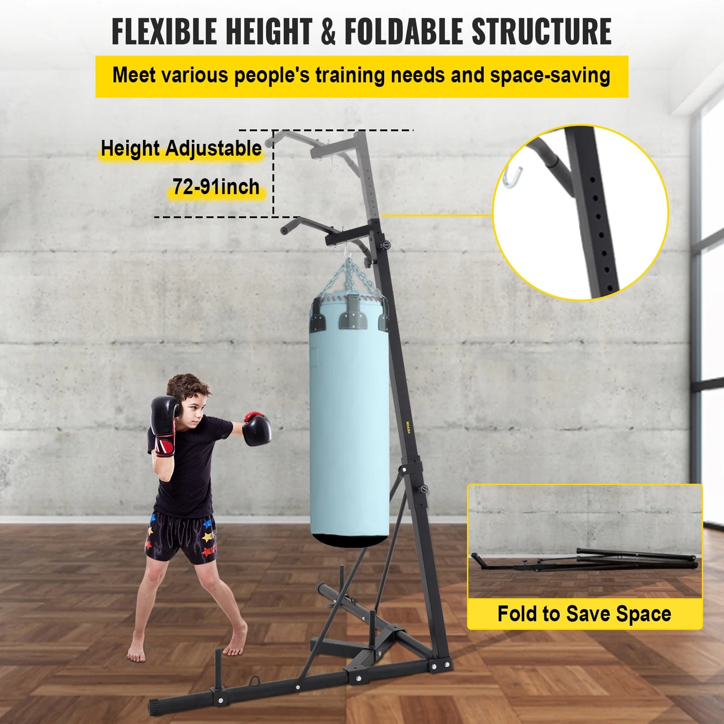 Folding Heavy Bag Stand /Rack with Adjustable Punching Bag