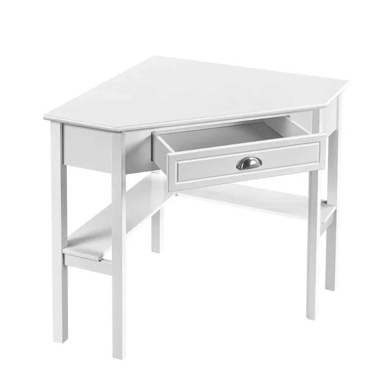 Corner Writing Desk with Storage Drawer, White Standing Desk