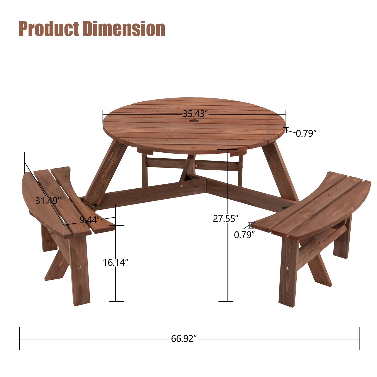 6-Person Outdoor Circular Wooden Picnic