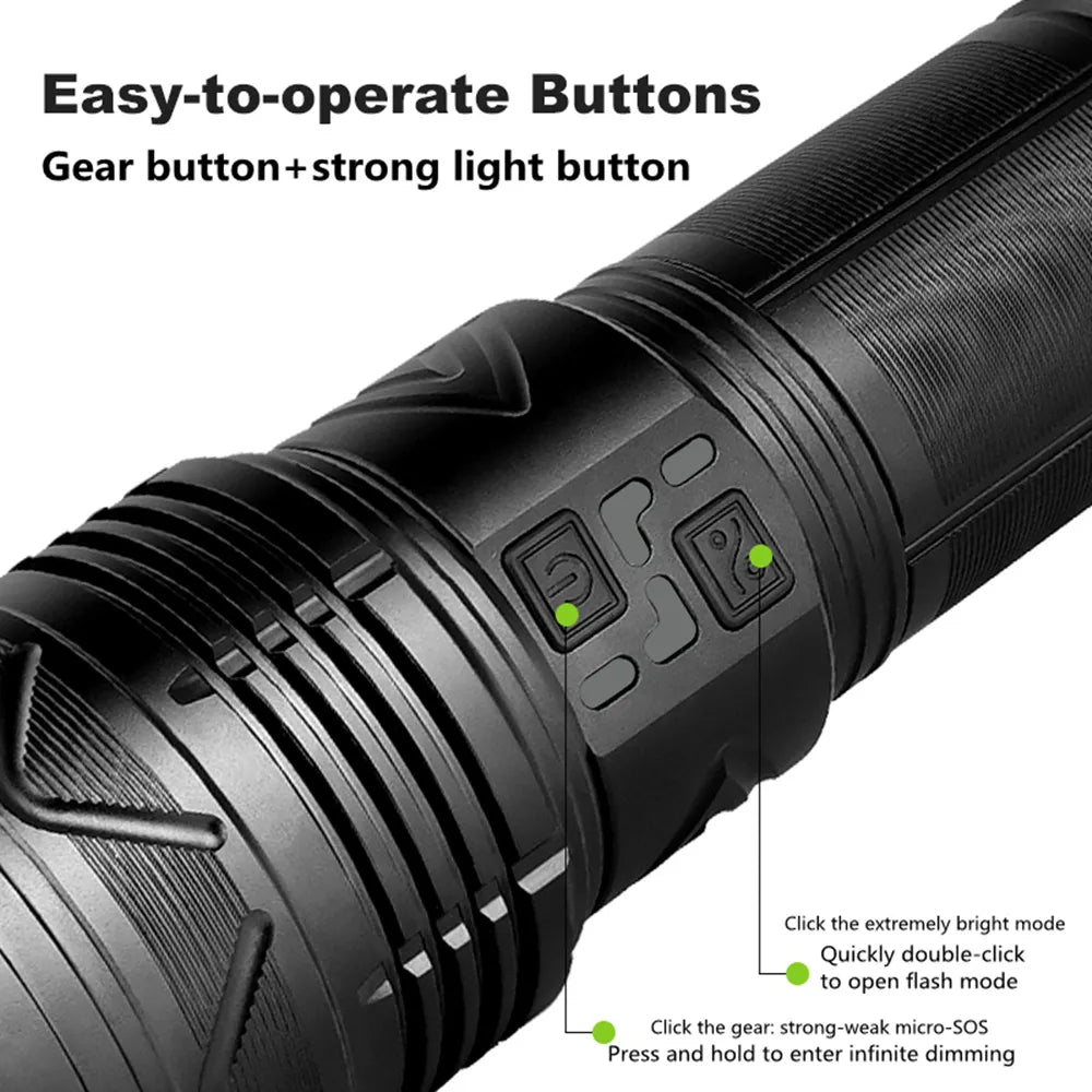 High Power 100W GT60 LED Flashlight Super Bright Spotlight Long Range Zoomable