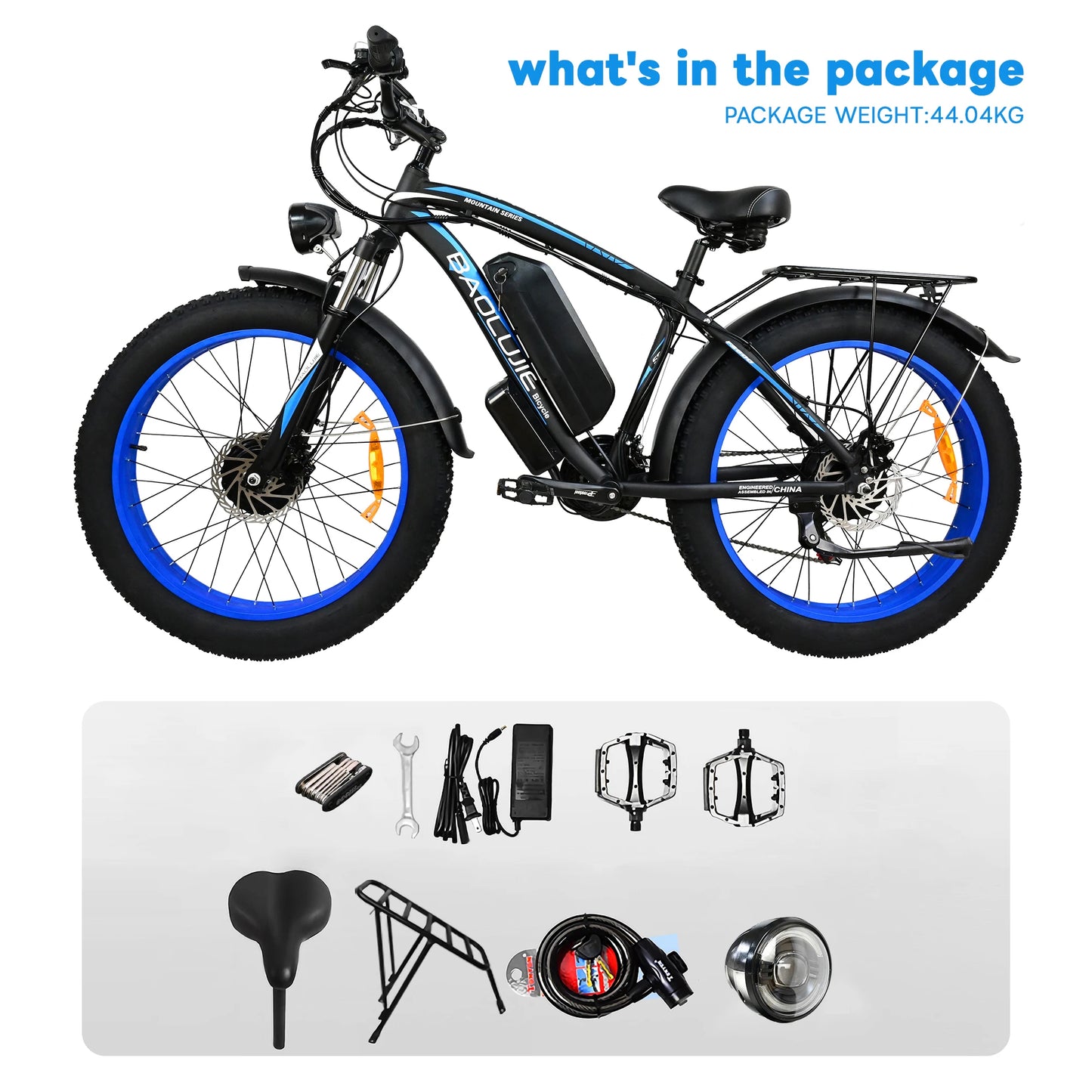 2000W Electric Bike with 20Ah Removable Battery 26"×4"Fat Tire