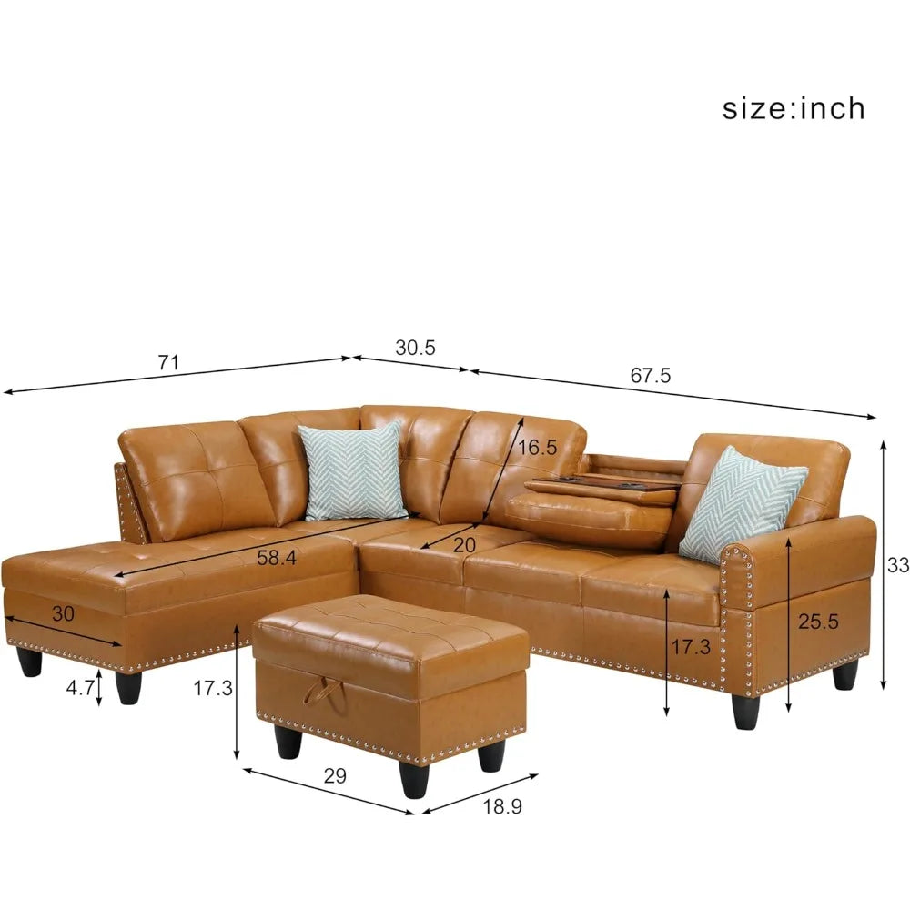 3-Piece Modular R Recliner, L-Shaped Sofa with  Storage Ottoman