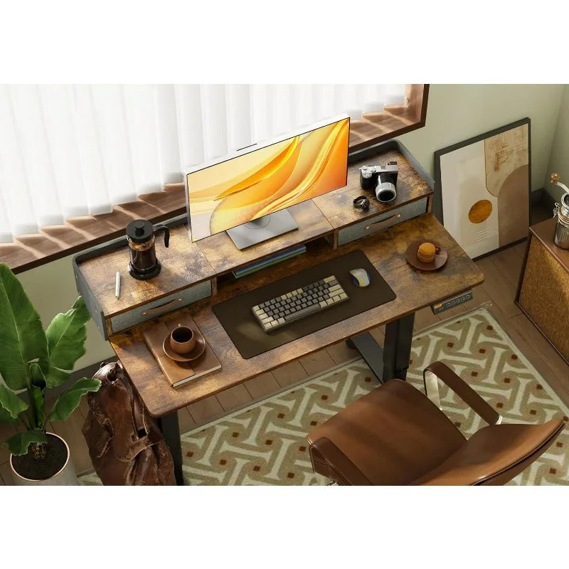 Stand Up Electric Adjustable Desk with Storage Shelf and Splice Board