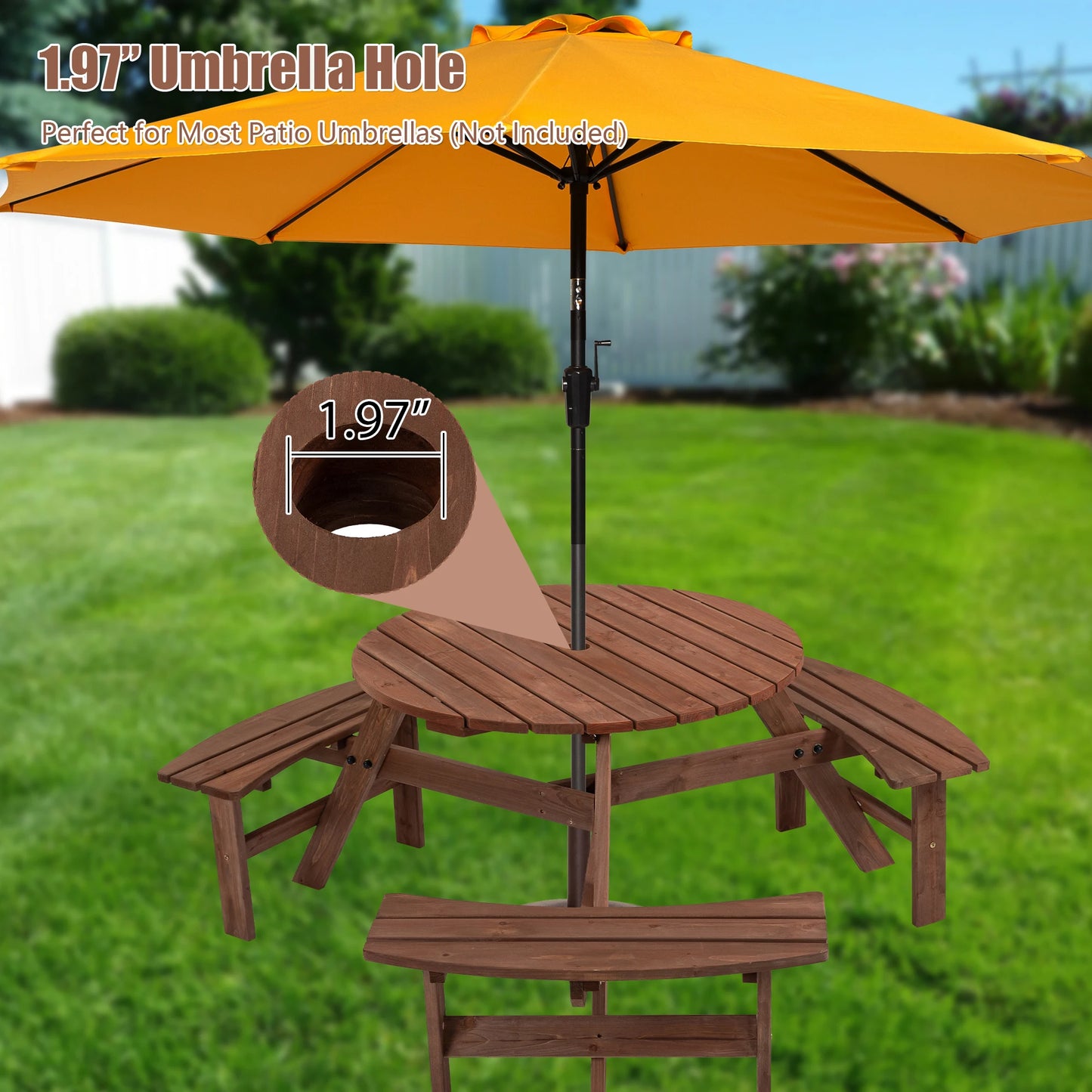 6-Person Outdoor Circular Wooden Picnic