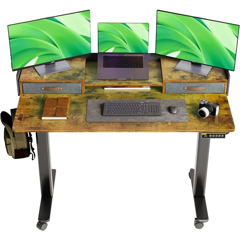 Stand Up Electric Adjustable Desk with Storage Shelf and Splice Board