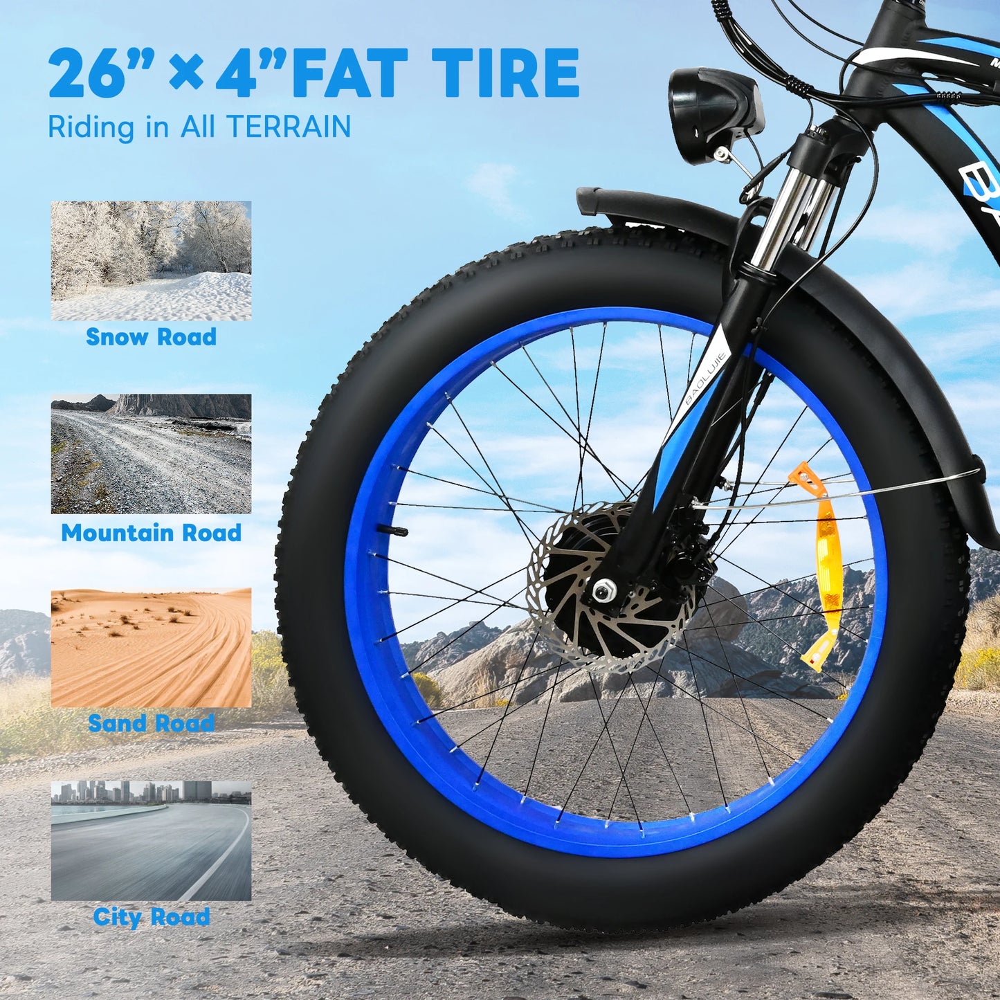 2000W Electric Bike with 20Ah Removable Battery 26"×4"Fat Tire