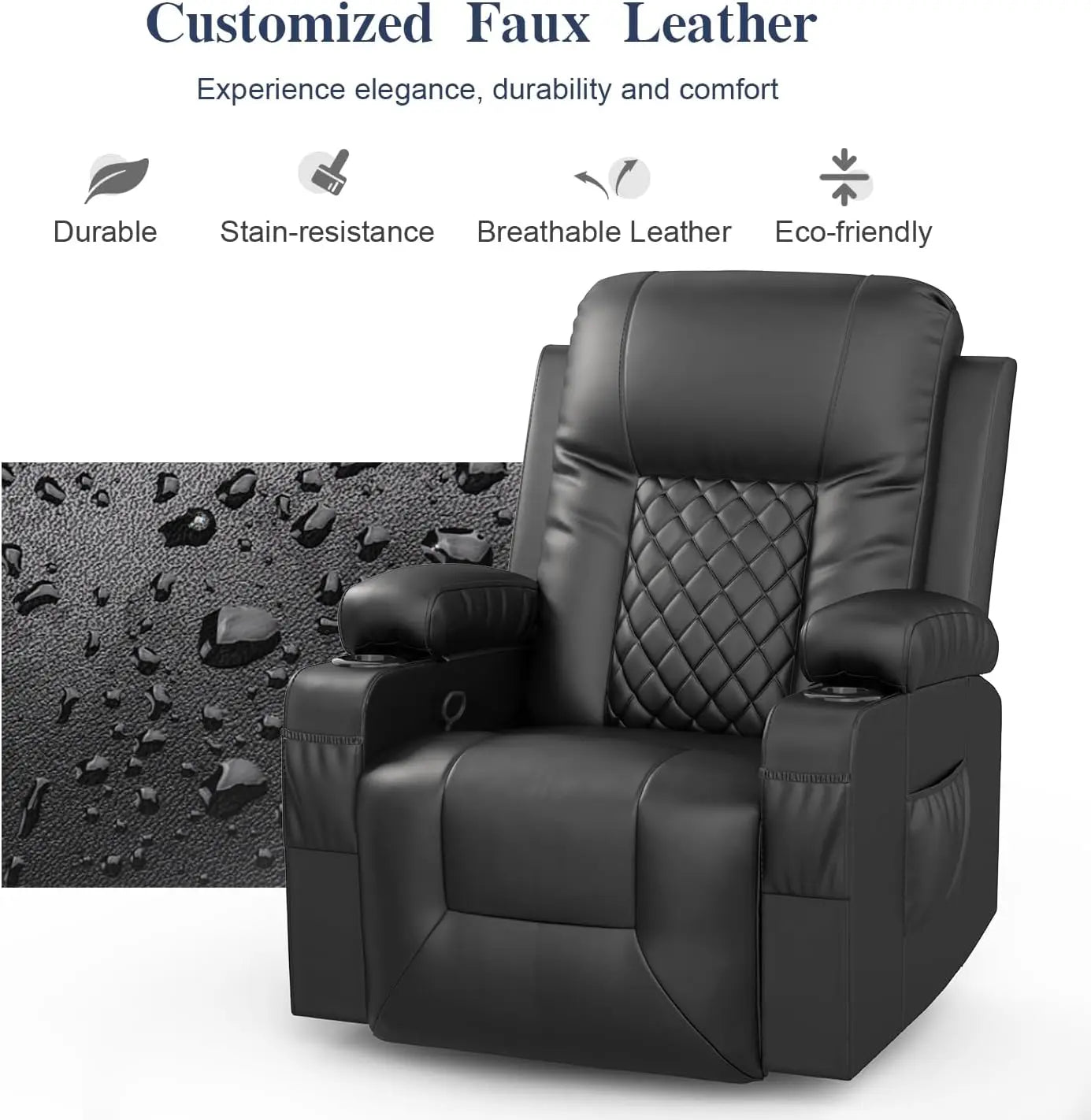 Recliner Chairs for Adults, Massage Rocker with Heated Modern Ergonomic Lounge 360 Degree Swivel Single Sofa Seat Livin