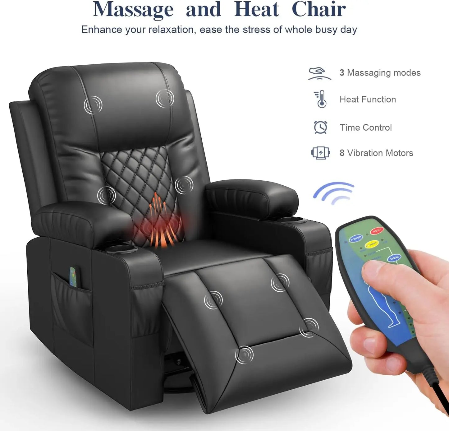 Recliner Chairs for Adults, Massage Rocker with Heated Modern Ergonomic Lounge 360 Degree Swivel Single Sofa Seat Livin