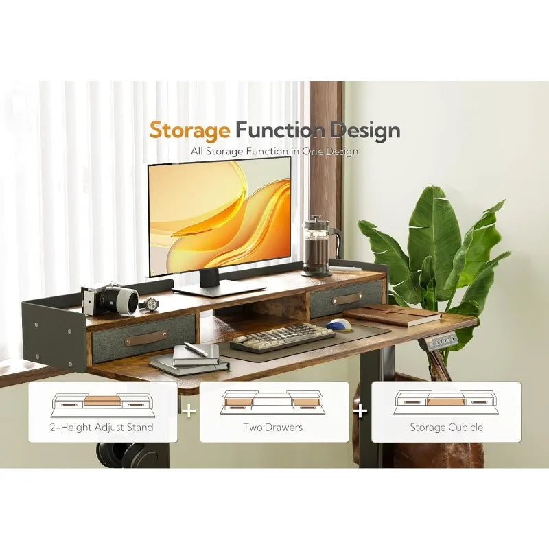 Stand Up Electric Adjustable Desk with Storage Shelf and Splice Board