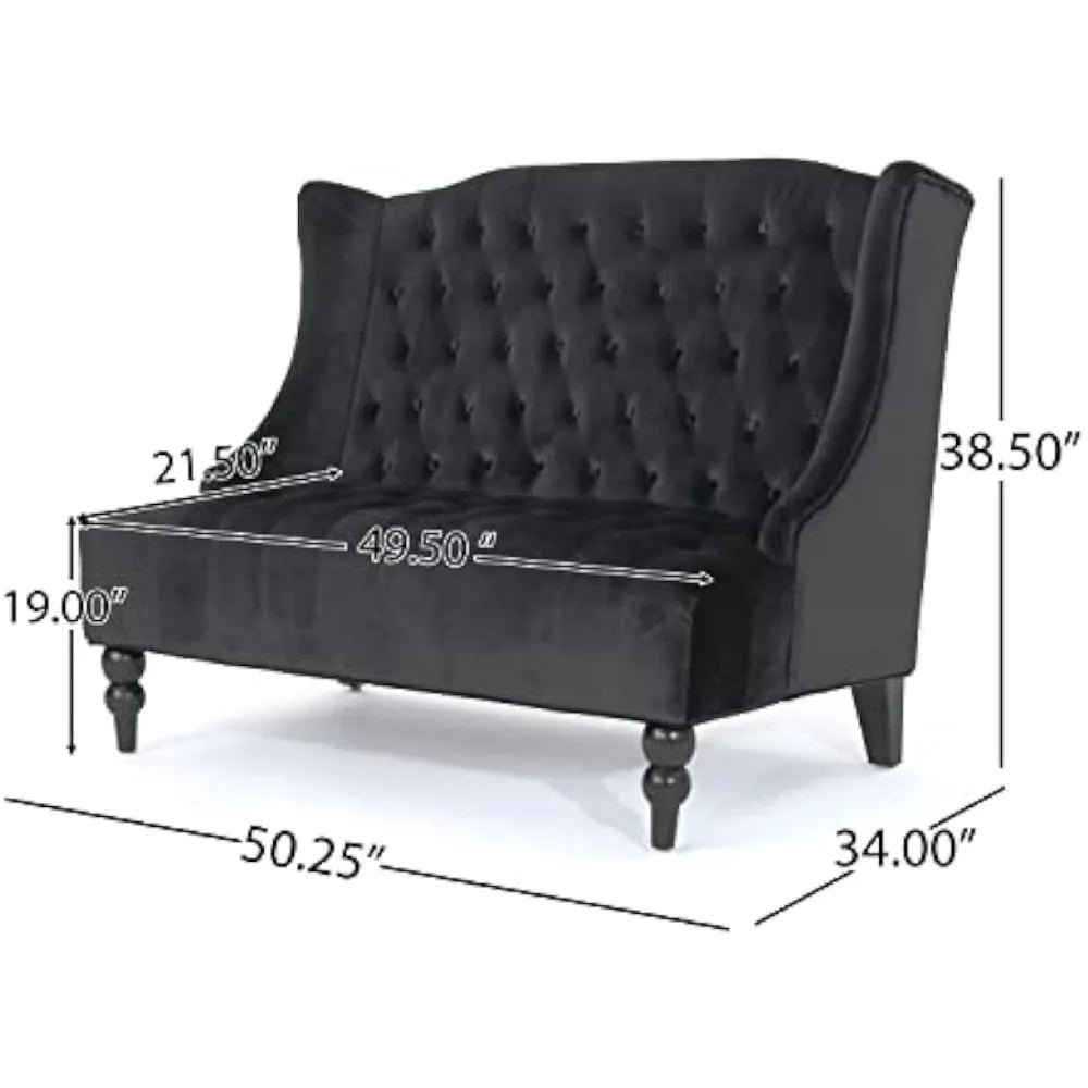 Tufted Velvet Wingback Loveseat, Black