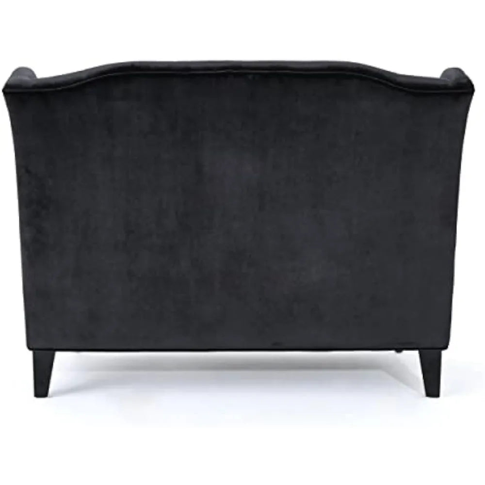 Tufted Velvet Wingback Loveseat, Black