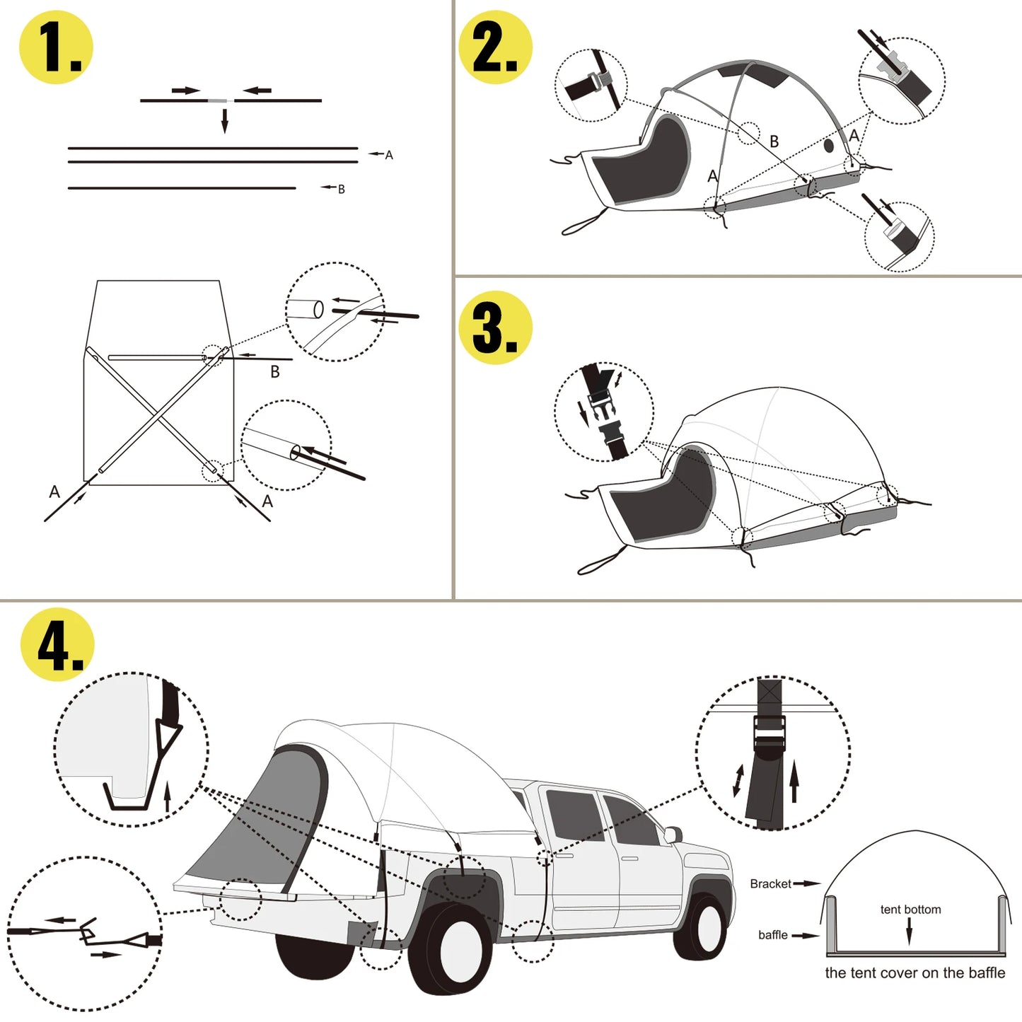 5-8 FT Waterproof Truck Tent Full / Mid Size Truck 2-Person