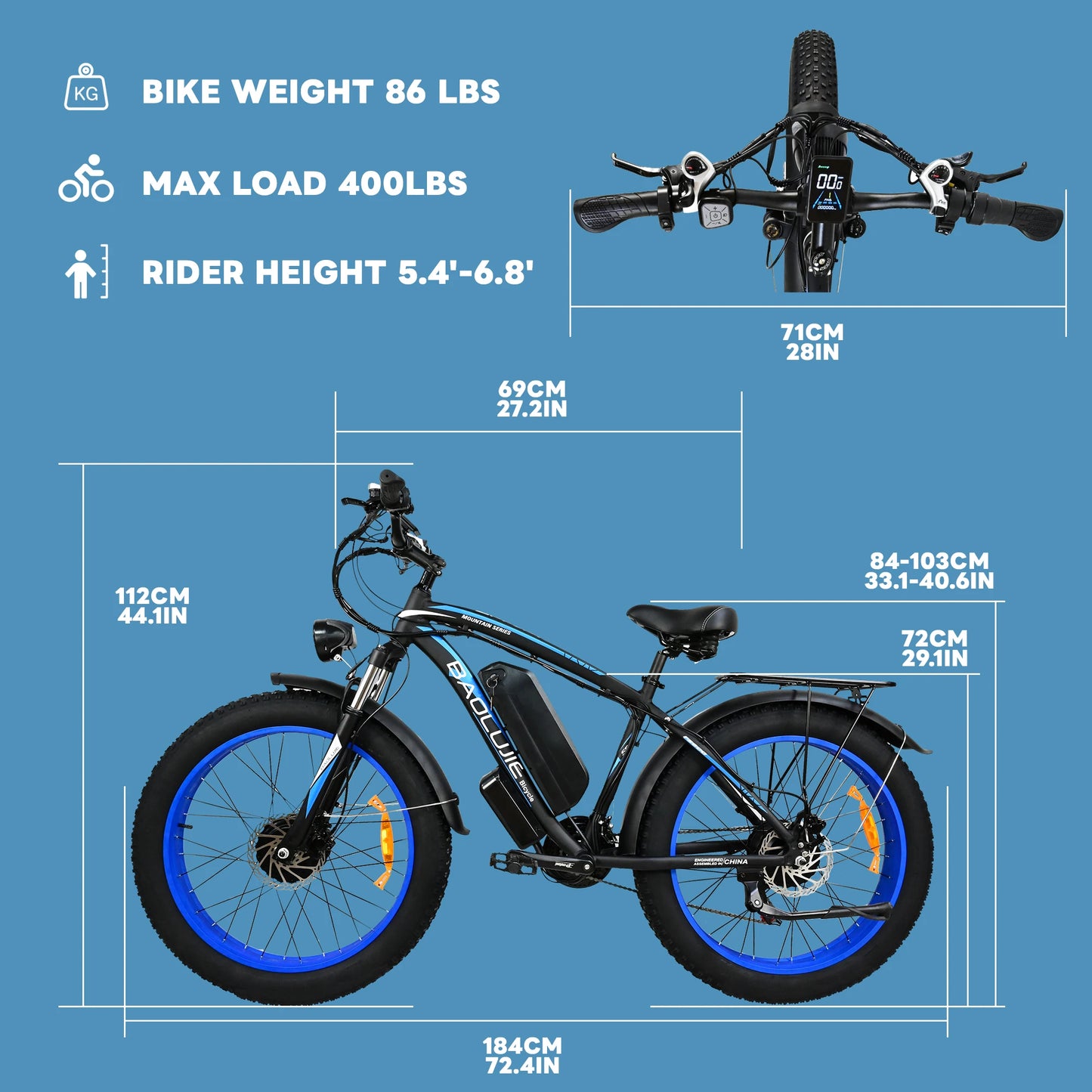 2000W Electric Bike with 20Ah Removable Battery 26"×4"Fat Tire