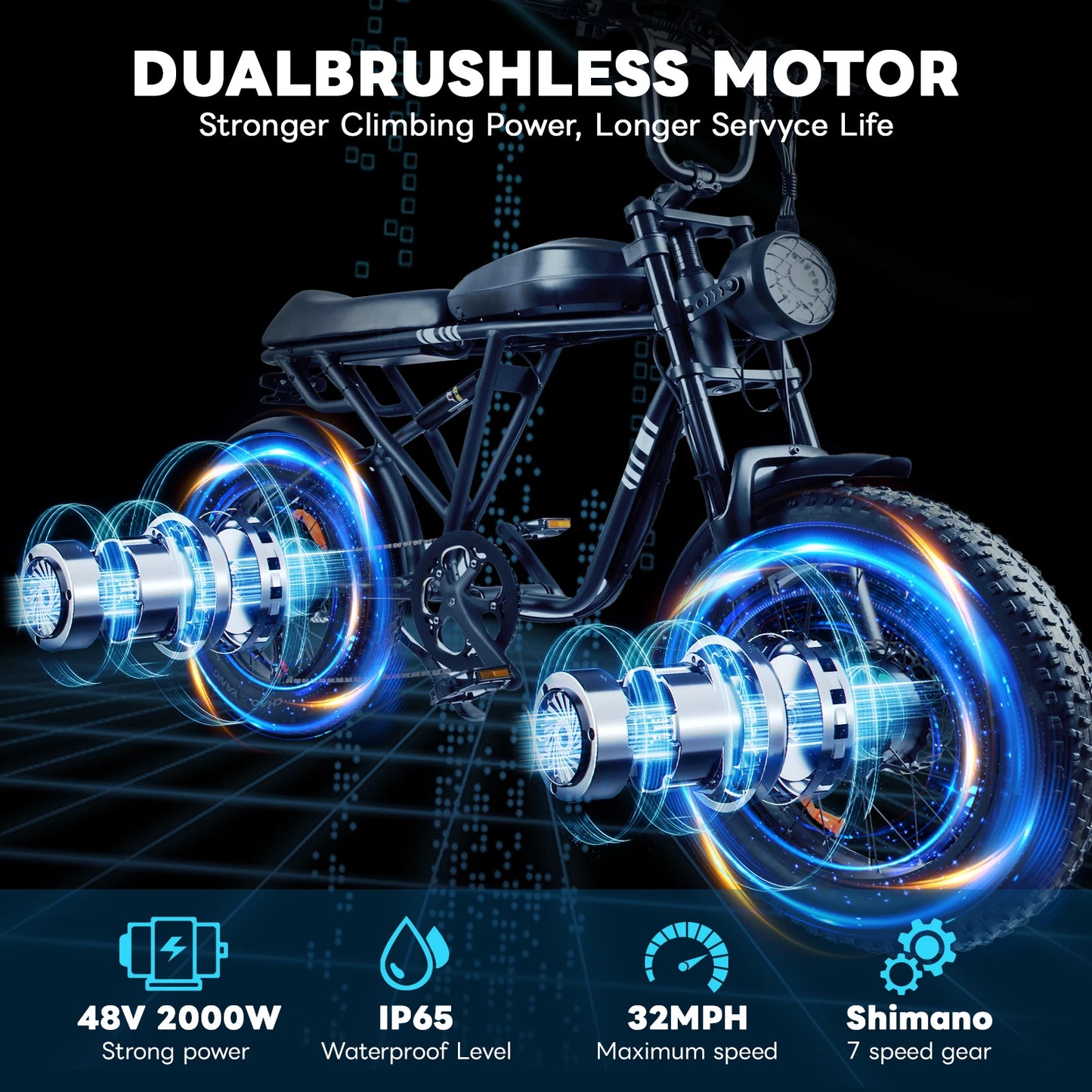 2000W Dual Motor Electric Bike 20 Inch Fat Tire  48V 20AHE Bike