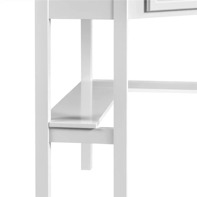 Corner Writing Desk with Storage Drawer, White Standing Desk