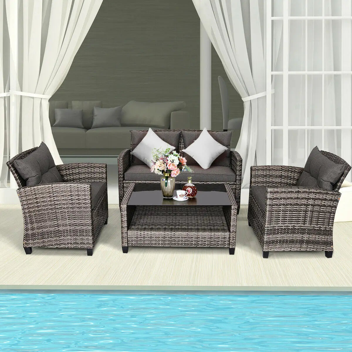 4PCS Patio Rattan Furniture Set