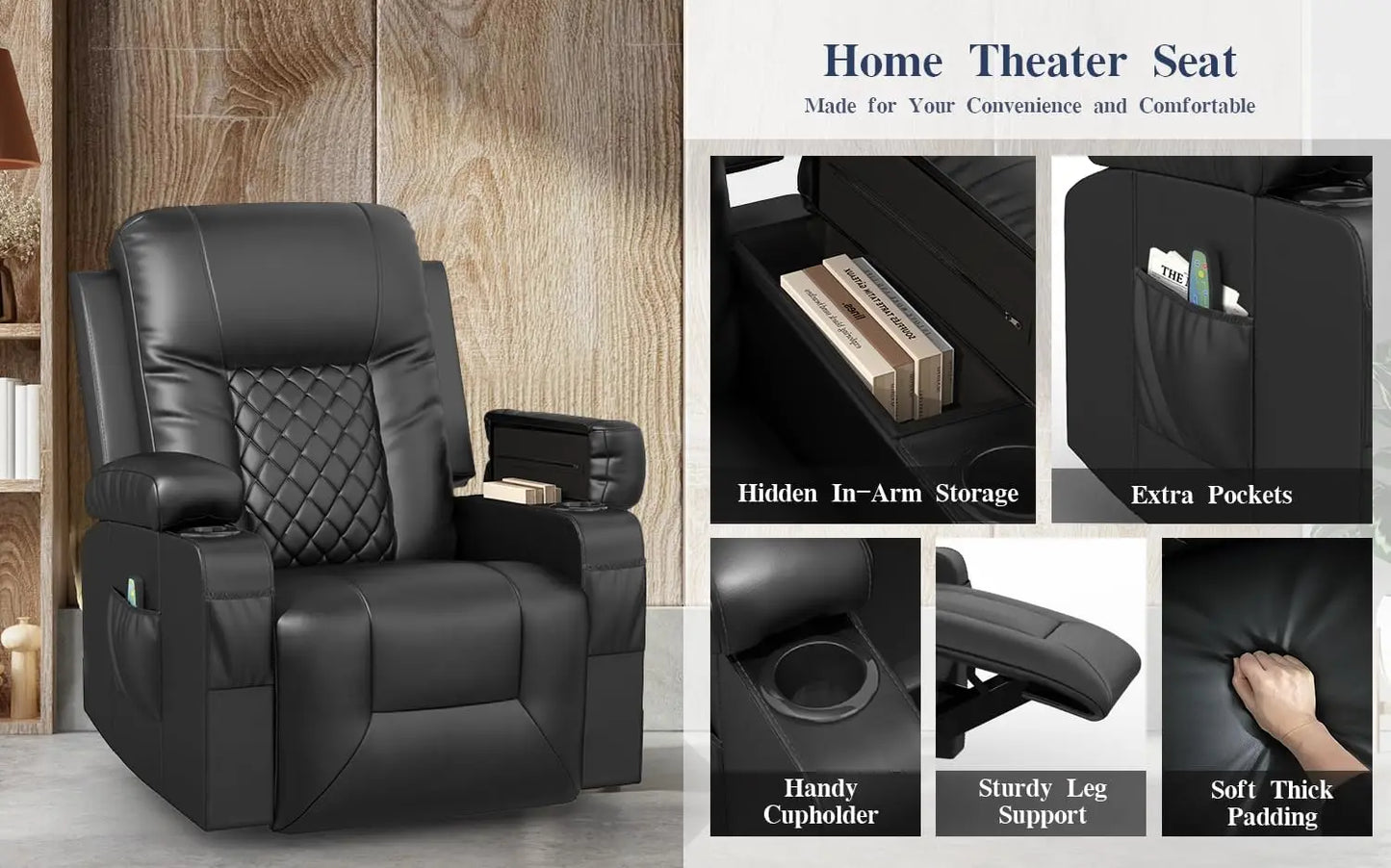 Recliner Chairs for Adults, Massage Rocker with Heated Modern Ergonomic Lounge 360 Degree Swivel Single Sofa Seat Livin