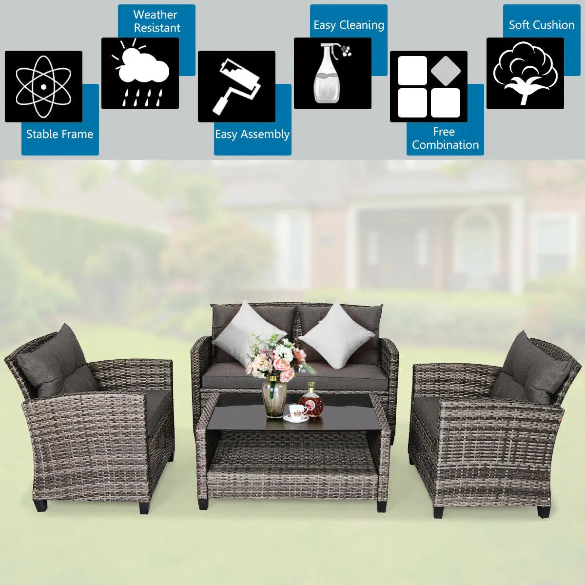 4PCS Patio Rattan Furniture Set