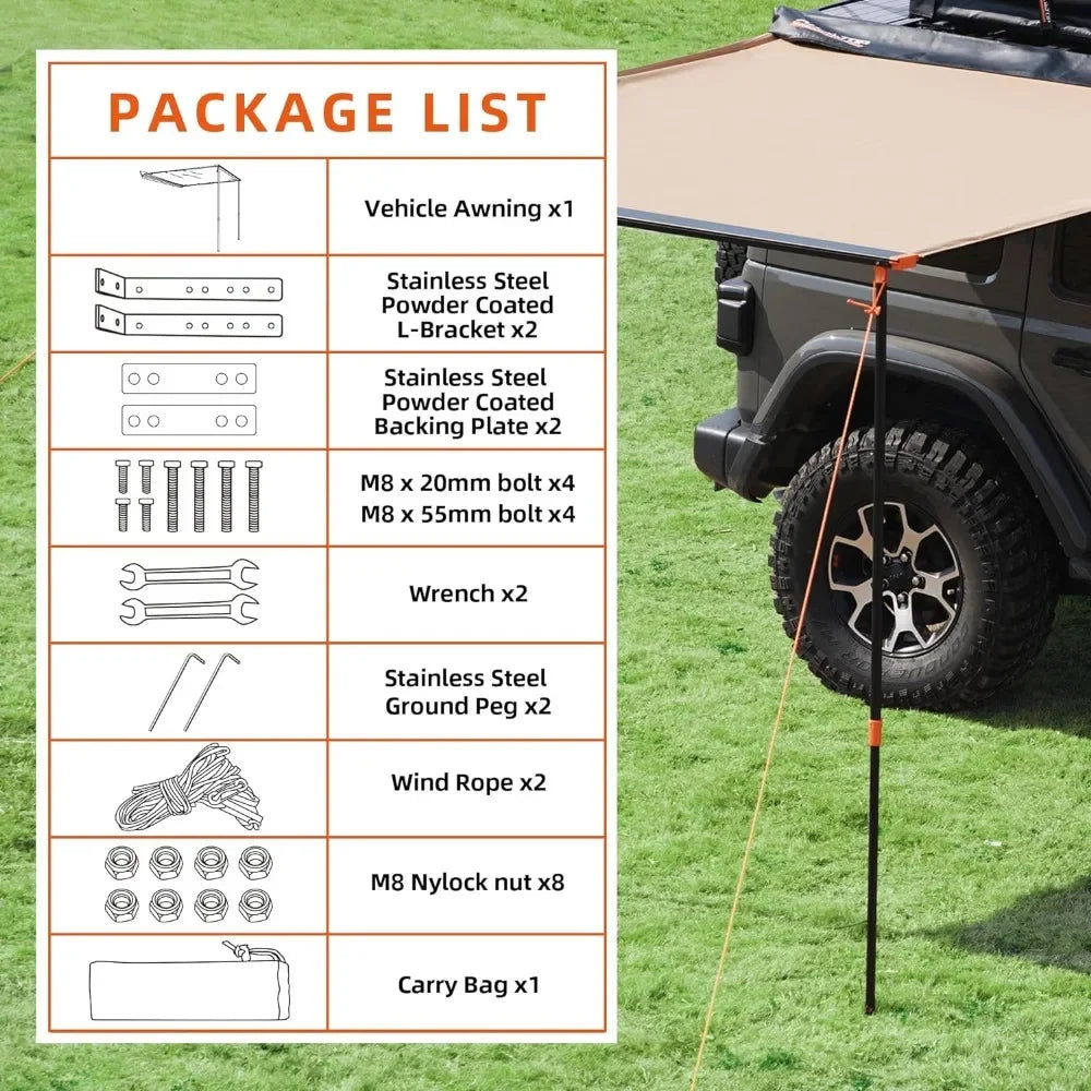 Vehicle Awning 6.6'x8.2' Roof Rack Pull-Out Sun Shade