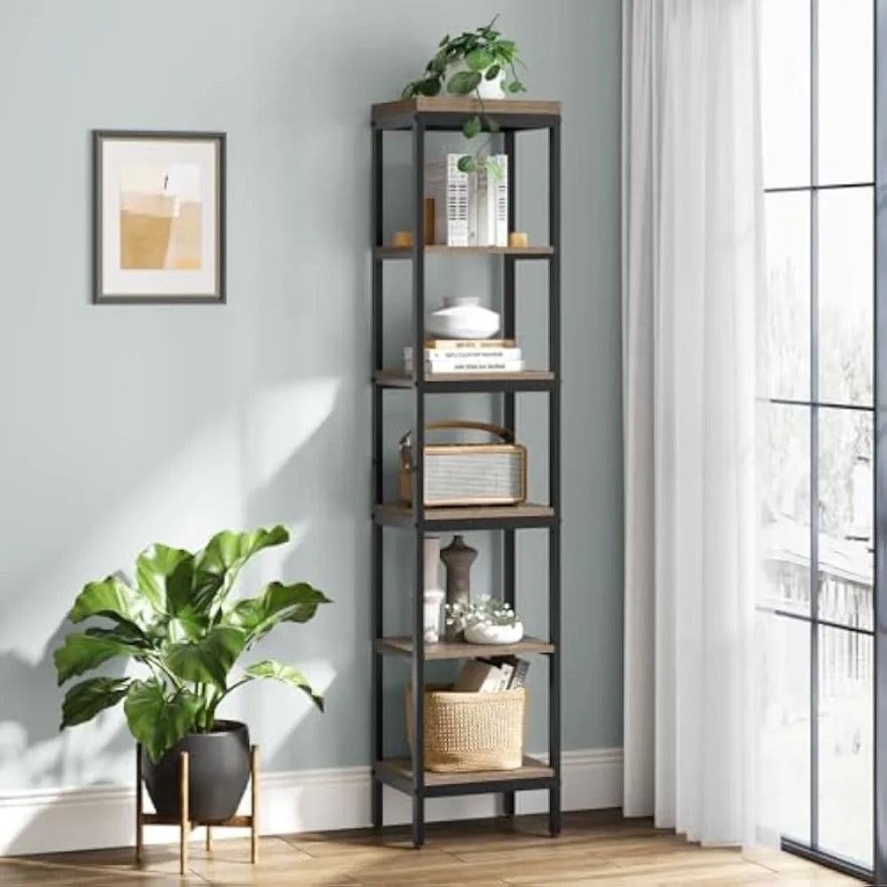 Gray Ladder Bookshelf With Metal Frame