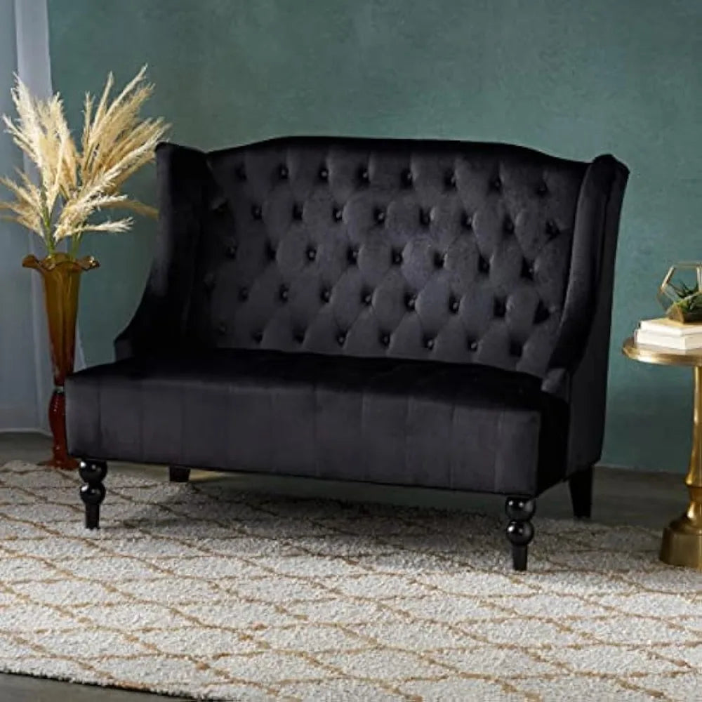 Tufted Velvet Wingback Loveseat, Black