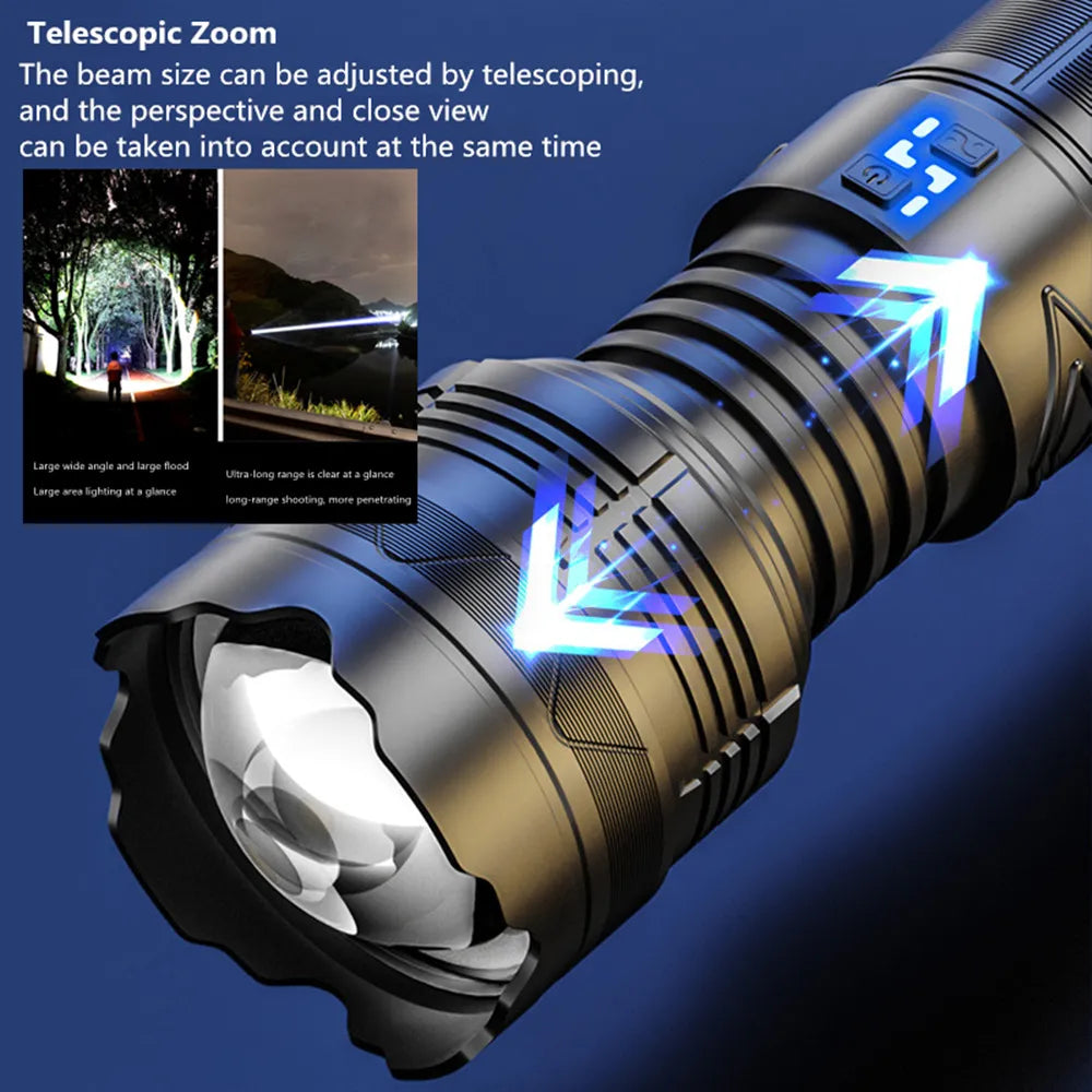 High Power 100W GT60 LED Flashlight Super Bright Spotlight Long Range Zoomable