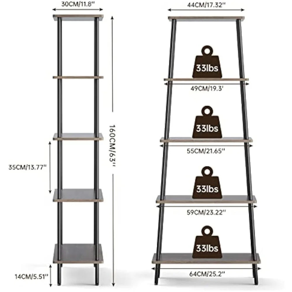 Gray Ladder Bookshelf With Metal Frame