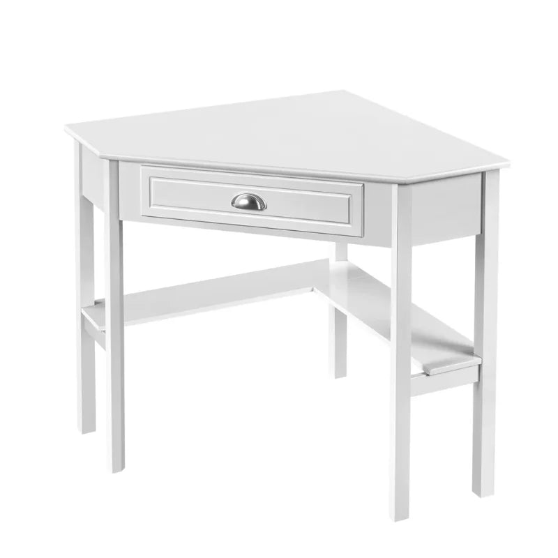 Corner Writing Desk with Storage Drawer, White Standing Desk