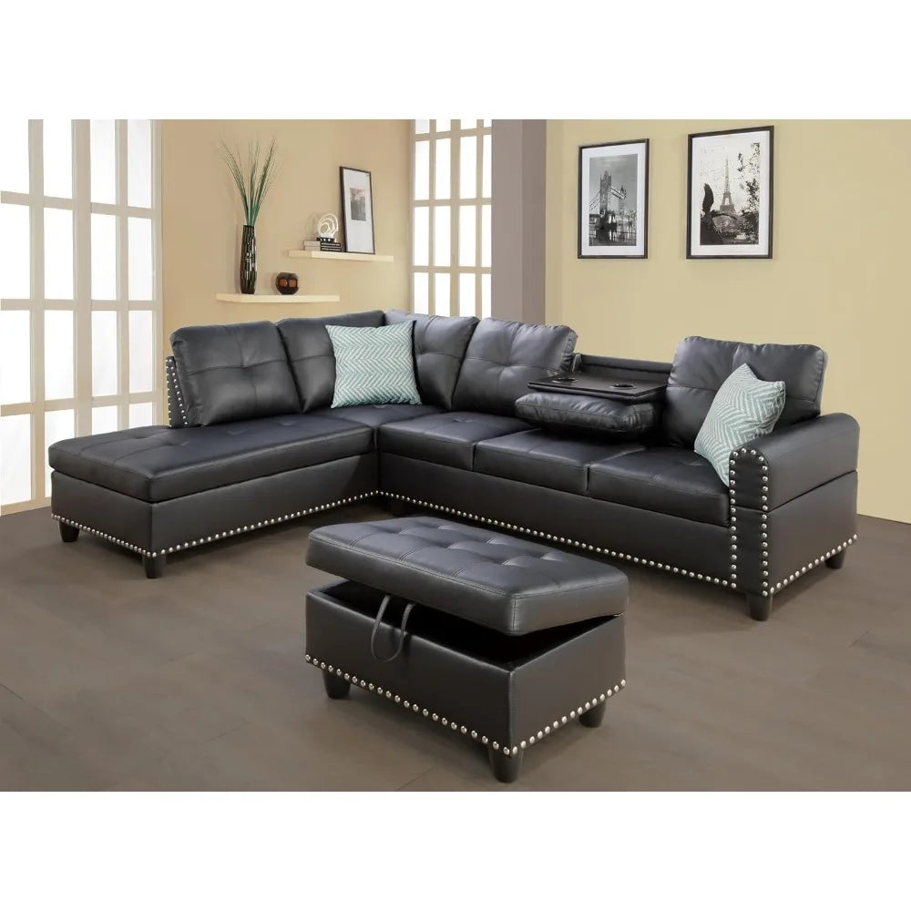 Faux Leather L-Shape 6 Seat Sectional Couch