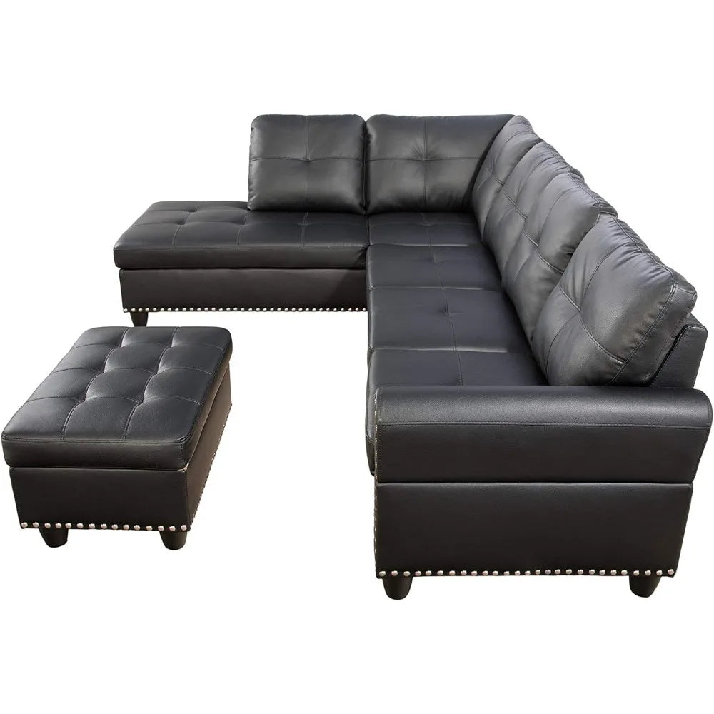 Faux Leather L-Shape 6 Seat Sectional Couch